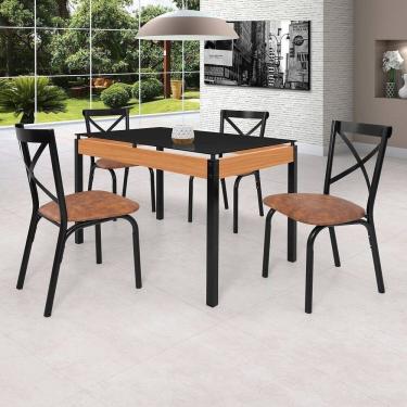 Imagem de Conjunto Sala de Jantar Mesa 120cm X77cm Tampo Vidro com 4 Cadeiras Karina Preto fosco / Caramelo