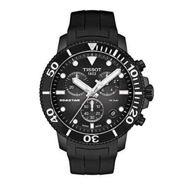 Imagem de Tissot Relógio masculino Seastar 660/1000 aço inoxidável casual preto T1204173705102, Preto, Cronógrafo, relógio de mergulho