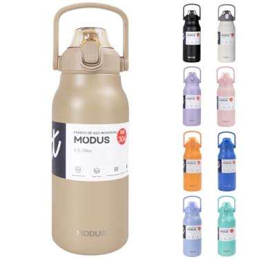 Imagem de Garrafa Térmica De Viagem Inox 1700ml Água Com Canudo (Marrom)