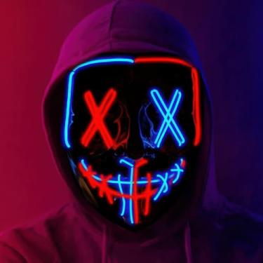 Imagem de Halloween LED Light-Up Mask | Scary Glowing Design for Cosplay, Costume Parties, Masquerade & Carnival (Ideal Gift) (Red/Blue)