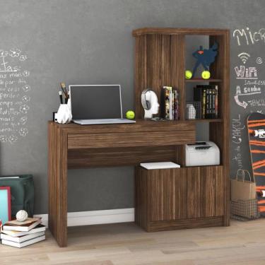 Imagem de Mesa Escrivaninha 122,5cm com Estante de 2 Portas e 1 Gaveta ME4143 Te