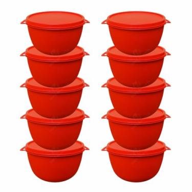 Imagem de Kit 10 Potes Plásticos Bowl 500 ml Redondos Com Tampa BPA Free Marmitas Para Cozinha (VERMELHO)