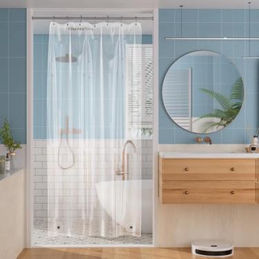 Imagem de Titanker Forro de cortina de chuveiro de plástico, forro de chuveiro transparente PEVA 42 x 72 cortinas de chuveiro leves à prova de água para banheiro com ímãs e ilhós à prova de ferrugem
