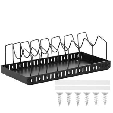 Imagem de Organizador de armário com 8 divisórias ajustáveis, deslizamento suave com rolamentos embutidos, multiuso, resistente e durável, gavetas expansíveis para armários de cozinha (Preto)