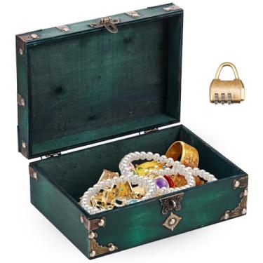 Imagem de Caixa de armazenamento de joias vintage com cadeado de combinação, organizador de joias retrô, adereço de foto para decoração de casa (verde, senha)