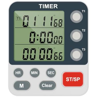 Imagem de Temporizador de plástico de 3 canais com alarme alto magnético traseiro grande temporizador digital de volume ajustável temporizador de alimentos de alta precisão para cozinhar