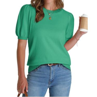 Imagem de Suéter feminino WIHOLL de manga curta tricotado verde 2025