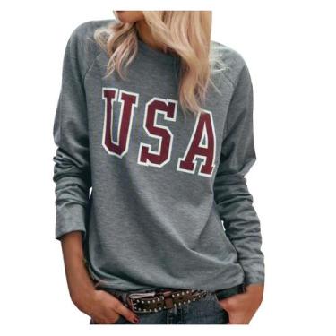 Imagem de Moda feminina casual impressa carta redonda pescoço manga comprida sol