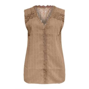 Imagem de Blusa feminina casual sem mangas alargadas com decote em V sólido solt