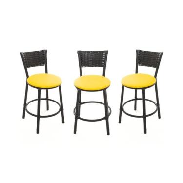Imagem de KIT 3 Banquetas Baixa Encapada Junco PRETO Bar Bistro Cozinha - ESPAÇO
