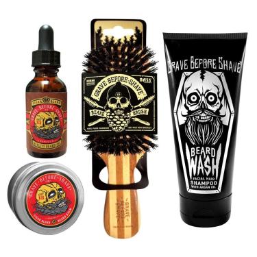 Imagem de Kit para Barba Profissional Portátil com Cera e Pente, 4 Itens, GRAVE BEFORE SHAVE, Preto