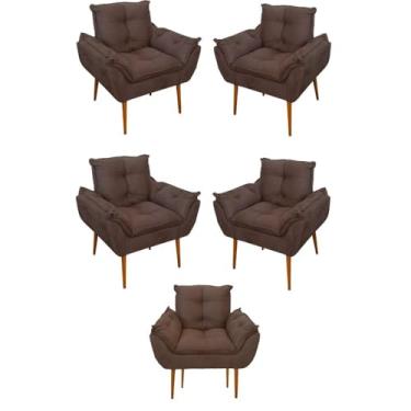 Imagem de Kit 05 Poltrona Opala Sofá Sala, Quarto, Escritório Suede Cor:marrom