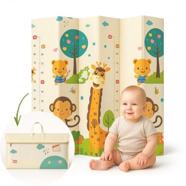 Imagem de Tapete Infantil Emborrachado Dobrável 2x1,5m Tatame Dupla Face 6mm Antiderrapante Bebê Atividades Educativa Macio Impermeável Colorido Tapetinho Criança Reversível Leve com Bolsa (Safari e Cidade)