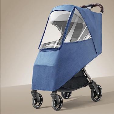 Imagem de AYNEFY Capa de Chuva para Carrinho de bebê, Capa Impermeável Universal, Material Respirável de Algodão Pp, Proteção contra Intempéries para Crianças Passear Ao Ar Livre (Linho Azul)