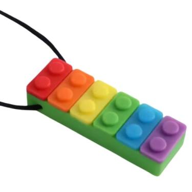 Imagem de Colar Mordedor Sensorial Infantil em Silicone Bloco de Montar Colorido Antiestresse e Calmante para Crianças com Autismo TDAH e Dentiçã