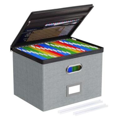 Imagem de Caixa organizadora de arquivos Oterri Large com tampa, bolsos de malha