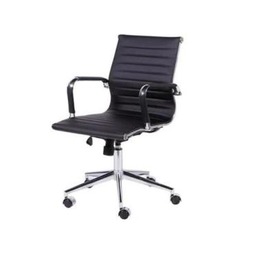 Imagem de Cadeira Preta Escritório Diretor Eames Couro 3301 Baixa - OR DESIGN