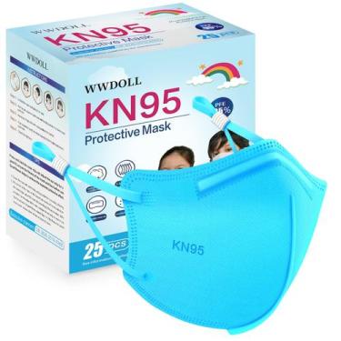 Imagem de Máscara facial WWDOLL Kids KN95, pacote com 25, 5 camadas, azul respir