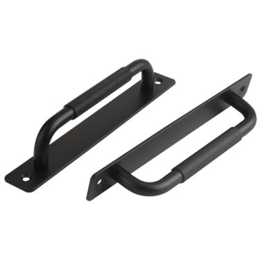 Imagem de funifiti 2 maçanetas de metal pretas para armário de 17,8 cm Puxadores de porta de tela puxadores de armário puxadores de porta deslizante puxadores de tábua de corte (preto com parafuso, 18 cm)