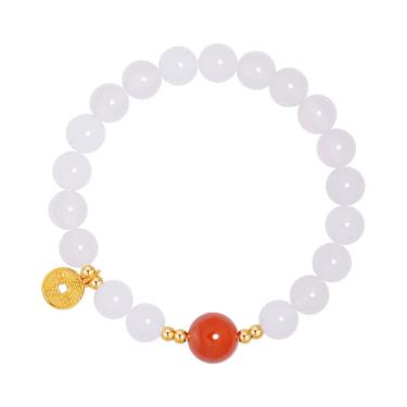 Imagem de Pulseira de ágata branca com pérola Fortune de ágata vermelha para mulheres