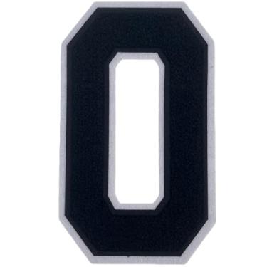 Imagem de 1 Patch de número de chenille preto de 20 cm, aplique de ferro para roupas, jaquetas, mochilas, estilo universitário, número grande, par com adesivos de letras universitárias, borda branca (preto 0)