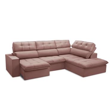 Imagem de Sofá 5 Lugares Retrátil e Reclinável Arezzo com Chaise Direito Veludo Rosê
