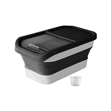 Imagem de Dog Cat Food Storage Container Collapsible Dog Food Container Sealed Can with Lids Measuring Cup 22lbs Large Rice Box for Pet Food, Cereal, Khaki/36(Black)