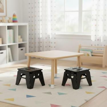 Imagem de Banquinho Banqueta Infantil Dobrável Portátil Plástico Preto Suporta até 100kg Design Ergonômico com Alça Para Uso Doméstico e Profissional
