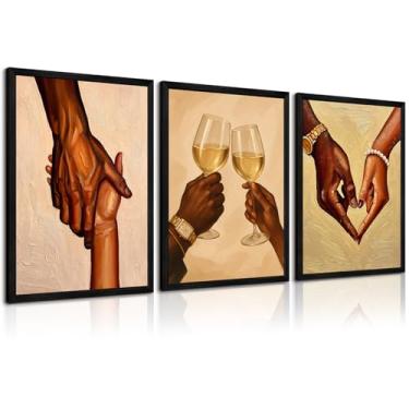 Imagem de Arte de parede de casal negro amor pessoas negras decoração de parede casal afro-americano imagens de arte homem afro-mulher pôster de mãos dadas impressões pintura para quarto sala de estar 16x24