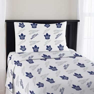 Imagem de Northwest Jogo de cama solteiro oficialmente licenciado Toronto Maple Leafs NHL – Roupa de cama confortável com logotipos de times repetidos para fãs de hóquei, dormitórios e quartos espirituais de