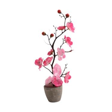 Imagem de XLWLLNJ Flores Artificiais em Vaso para Decoração de Mesa, Plantas Falsas, Arranjo Floral, Flor Bonsai em Vaso, Ornamento Realista para Escritório, Casa E Qua, Rosa, Tamanho real
