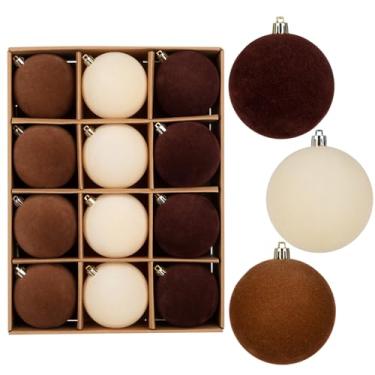 Imagem de Briful Enfeites de bola de Natal de veludo de 8 cm, 12 peças de bolas e bolas de Natal neutras marrom fosco, decorações de árvore de Natal inquebráveis, decoração de férias de veludo macio para casa e