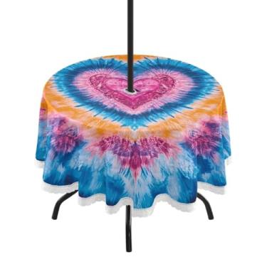 Imagem de CEBUGI Toalha de mesa redonda para uso externo, estampa tie-dye, impermeável, com furo Umberlla, capa de mesa lavável para pátio, cozinha, sala de jantar, 152 cm