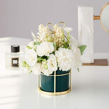 Imagem de LMJYU Presentes de flores artificiais, ornamentos de flores artificiais - Cravo falso, flores artificiais, plantas penduradas, arranjo de flores em vaso