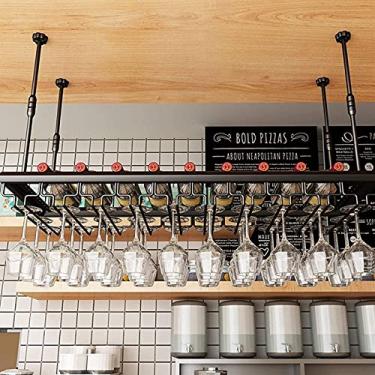 Imagem de Prateleiras de vinho de teto, suporte de garrafa de vinho vintage, gancho para pendurar para taças de vinho, taças de vinho rústicas, adequadas para bares, cozinhas