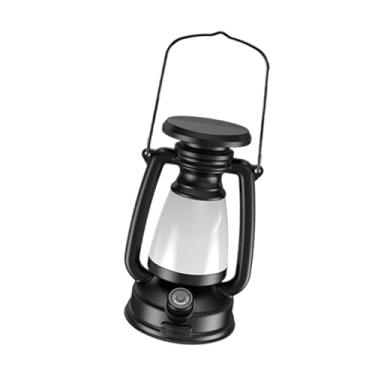Imagem de oshhni Lanterna LED vintage para exterior, luminária de camping, luz suspensa leve para decoração de paisagem, ideal para camping, jardim, ambientes internos, S Black No Solar
