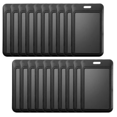 Imagem de 20 peças de porta-crachá preto, porta-cartões deslizantes de plástico vertical, porta-crachás com janela transparente para cartões de crédito, chaves de proximidade, passes escolares de escritório