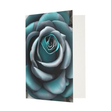 Imagem de SKKNT Cartões de felicitações em branco versáteis com estampa rosa cinza azul-petróleo com envelopes 11,4 x 15,2 cm