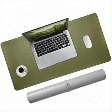 Imagem de Mouse pad grande de couro PU dupla face, tapete de mesa de computador antiderrapante, impermeável, fácil de limpar, adequado para escritórios e escritórios em casa (verde escuro e cinza prateado, 80 ×