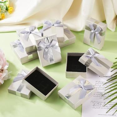 Imagem de 1 caixa de presente de papel de papelão com laço 9 x 7 cm retangular organizador de joias brinco pulseira anéis caixas de armazenamento dia dos namorados aniversário casamento aniversário joias