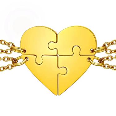 Imagem de ChainsHouse Colar de Amizade Quebra-Cabeças Colar BFF de Aço Inoxidável, 2/3/4/5/6/7/8 pçs Personalizado Combinando Pingente de Coração Colares de Amizade para Mulheres e Homens, Caixa de Presente, 4pcs, Metal, Zircônia cúbica