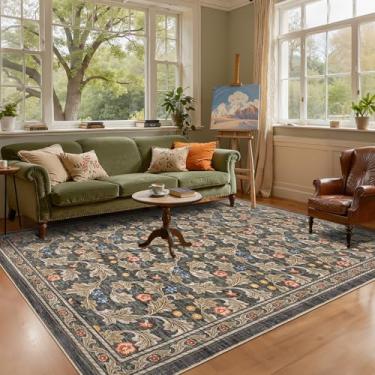 Imagem de GarveeHome Tapetes florais boho para quarto, tapetes vintage 12 x 18 cm para sala de estar com pelo baixo macio, tapete lavável de folha antiderrapante, 12 x 18 cm, para casa de fazenda, tapete marrom