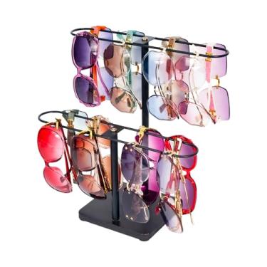 Imagem de BILIONE Organizador de óculos de sol de 2 níveis e suporte de óculos para armazenamento de 24 pares, armação de metal com base de madeira para mesa, mesa, bancada, cômoda, quarto, decoração de casa