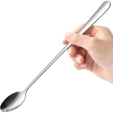 Imagem de Colher mexedora de aço inoxidável de cabo longo, mini colher multiuso para misturar bebidas, café, sobremesas e uso na cozinha, borda lisa e design de aderência confortável