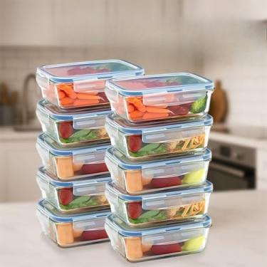 Imagem de Kit Potes de Vidro Hermético Retangular com Tampa 4 Travas para Mantimentos e Marmita(10,1040ML)