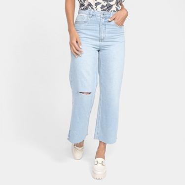 Imagem de Calça Jeans Wide Cropped Morena Rosa Cintura Alta Feminina-Feminino