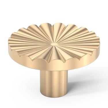 Imagem de Chibery Pacote com 10 puxadores de armário dourados, puxadores de gaveta de 37,2 mm (1-15/32 pol), maçanetas redondas sólidas de orifício único, maçanetas modernas de latão para armário de cozinha