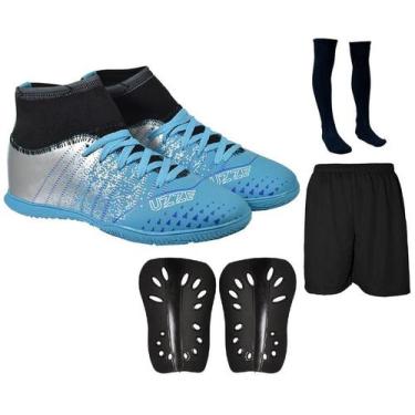 Imagem de Chuteira Futsal Botinha Quadra Costurada + Meião + Short Esportivo + C