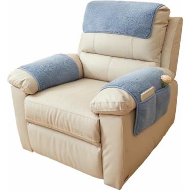 Imagem de Protetor de apoio de braço para poltrona reclinável com bolso lateral deslizante, elástico e com compartimento para guardar objetos. Ideal para sofás e poltronas reclináveis.