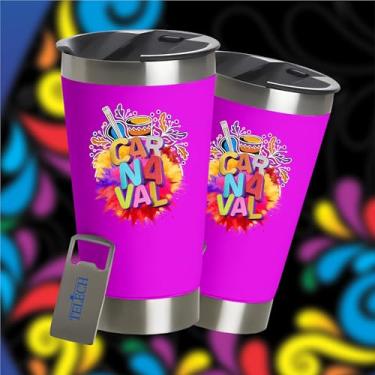 Imagem de Copo Térmico Carnaval Bloco 473ml Cerveja Chopp Festa Pink